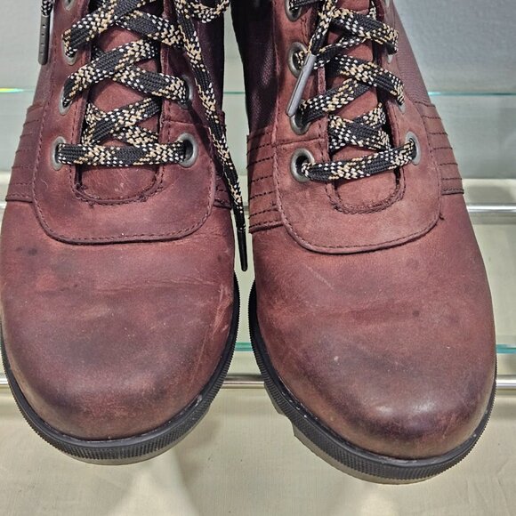 Sorel Lexi Burgandy Wedge Heel Lace Up Boots Leather Canvas Women’s Size 8.5 - Picture 4 of 11